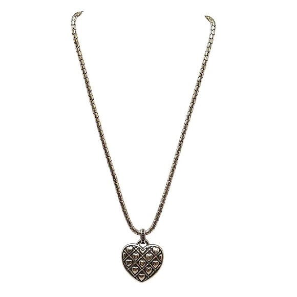 Brighton Silver Tone Choker Necklace w/Two Tone Reversible Quilted Heart Pendant - Picture 1 of 6
